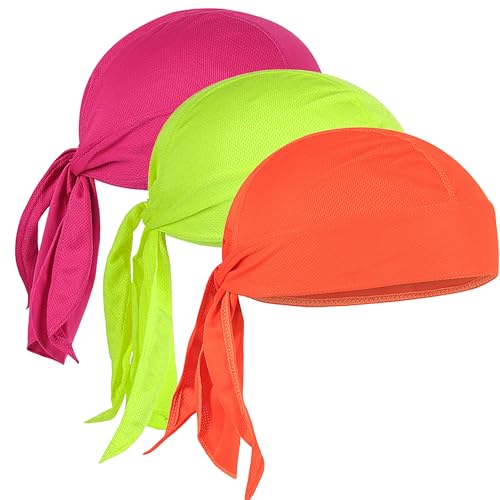 Sweat Wicking Doo Rag - Dew Rag Cooling Helmet Liner - Breathable Helmet Do Rag for Men and Women - color: Fluorescentgreenorangerose
