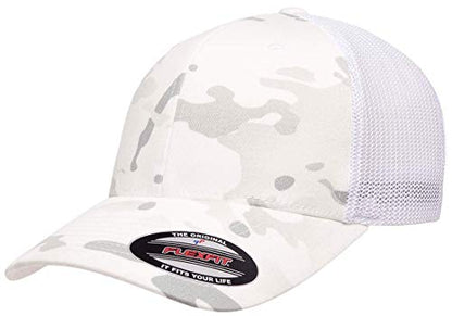 Mrlahat 6511 Flexfit Trucker Mesh One Size Fitted Cap 6 Panels with Black Bandana - color: Multicam/Alpine White