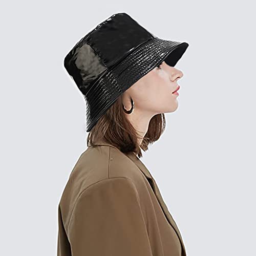 XYIYI Cute Bucket Hat Beach Fisherman Hats for Women, Reversible Double-Side-Wear - color: Pu Leather Black