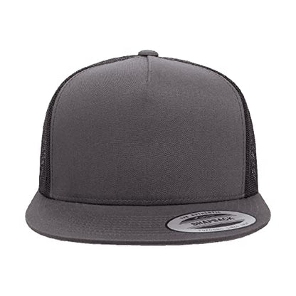 Yupoong 5-Panel YP Classic Trucker Cap | High Profile Flat Visor Snapback - color: Charcoal/Black