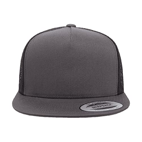 Yupoong 5-Panel YP Classic Trucker Cap | High Profile Flat Visor Snapback - color: Charcoal/Black
