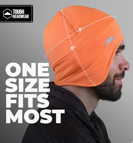 Tough Headwear Thermal Skull Cap - Moisture-Wicking Running Beanie - Snug Fit Ski Helmet Liner - Lightweight Cycling Cap - color: Hi-viz Orange