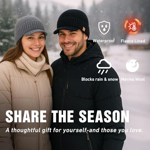 TOP-EX DryKnit™ 50% Merino Wool Waterproof Winter Beanie Hat with Brim - color: Green, size: Medium-Large