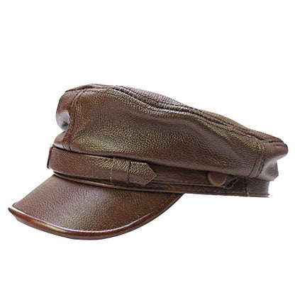 Adult Genuine Leather Fiddler Cap Flat Top Maciejówka Breton Style Mariner's Cap - color: Brown, size: Medium