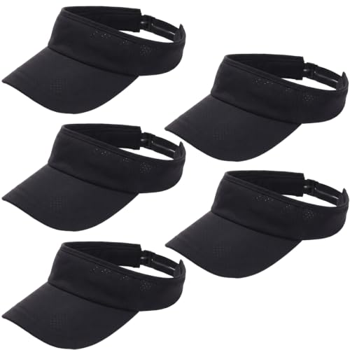 5 Pack Cooling Quick Dry Sun Visors, Unisex Empty Top Breathable Sun Protection Mesh Hats for Outdoor Activities - color: Black