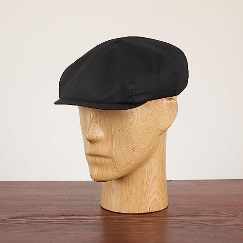 Sterkowski Shelby Paperboy Hat | 100% Softened Cotton Newsboy Cap for Men | 8 Panel Peaky Style - color: Black, size: 7 3/4