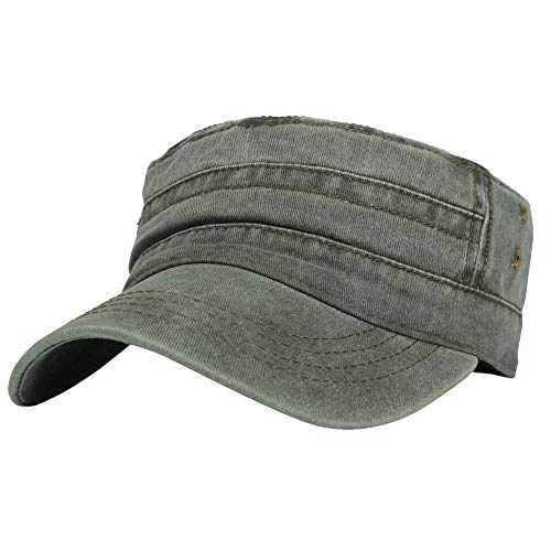 WITHMOONS Washed Cotton Cadet Cap Vintage Military Army Hat Mens Womens KZ40037 - color: Green
