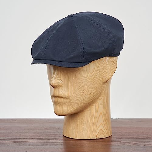 Sterkowski Shelby Paperboy Hat | 100% Softened Cotton Newsboy Cap for Men | 8 Panel Peaky Style - color: Navy Blue, size: 7