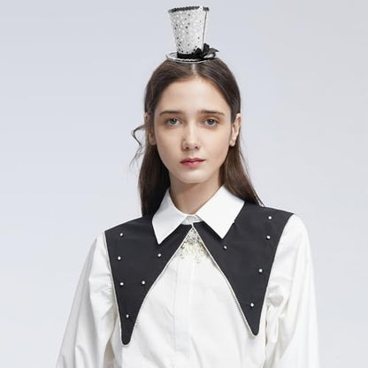 WLBON Halloween Mini Top Hat Headband 1920s Bow Sequins Hair Hoops Bands Fascinator Headpiece Hairband Women Christmas Holiday Festival Parade Cosplay Dress Up Birthday Tea Party Accessories Silver - color: Silver Tone