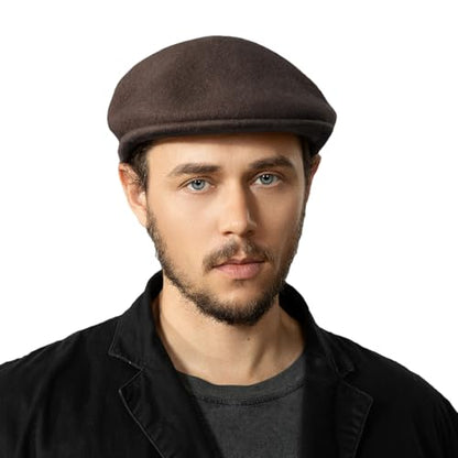 Wool Blend Mens Newsboy Caps, Classic Flat Cap Ivy Cabbie Gatsby Hat Winter Beret Hat for Men - color: Coffee