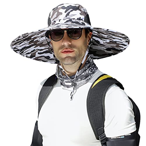 HUAMULAN Men Women 6" Wide Brim Sun Protection Hat Summer Fishing Hats - color: Hn002-micai7