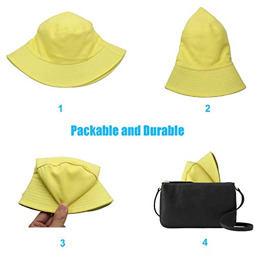Bucket Hat for Women Men, Reversible Cotton Summer Sun Beach Cap Solid Color Style - color: A-yellow