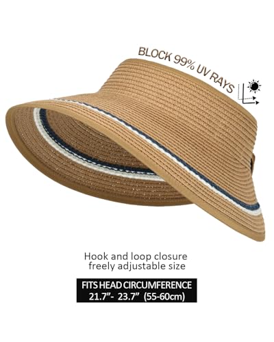 Sun Visor Hats for Women Packable Straw Hat for Travel, UPF 50+Summer Wide Brim Ponytail Beach Hat