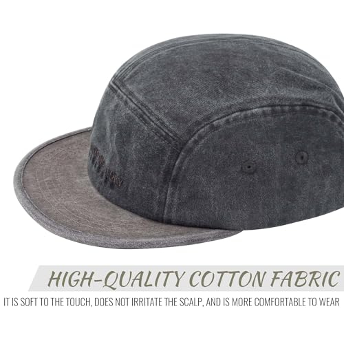 Clakllie Flat Brim Baseball Cap Retro 5 Panel Short Brim Cap Embroidered Trucker Hat Running Hats UPF 50+ Umpire Hats,Gray
