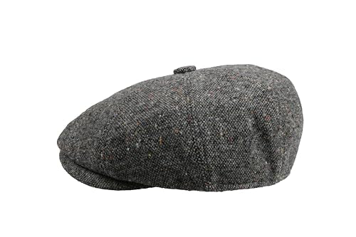 8 Panel Wool Blend Newsboy Cap – Classic Tweed & Herringbone Baker Boy Hat for Men & Women - color: Gray Tweed, size: XX-Large