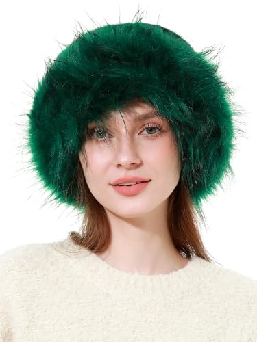 sy soul young Women's Leopard Faux Fur Hats Fluffy Bucket Hat Russian Style - color: Leopard Green