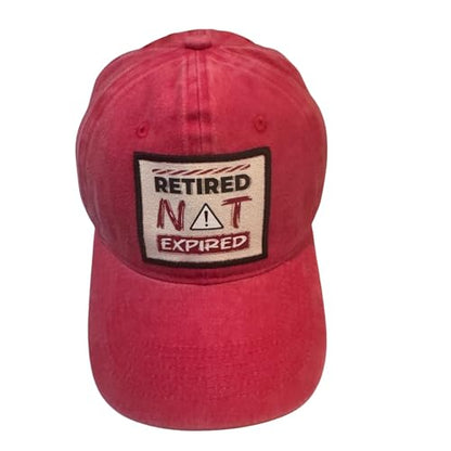 Popfizzy Funny Hats for Men and Women, Fun Adult Baseball Cap, Funny Birthday Gifts for Women and Men, Cool Dad Hat Gift Idea - color: Retired Not Expired (Red)