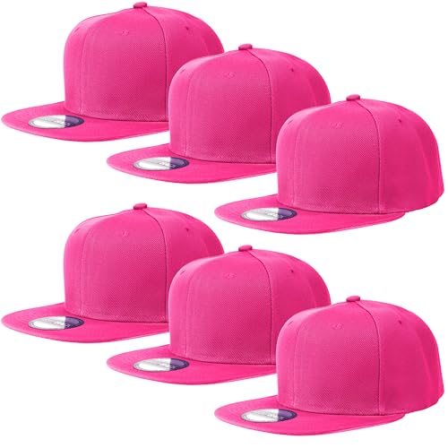 Gelante Plain Blank Flat Brim Adjustable Snapback Baseball Caps LOT 6 Pack - color: Hot Pink