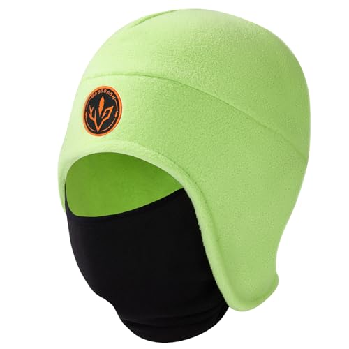 BASSDASH Unisex Soft Fleece 2-in-1 Hat with Mask Ear Flap - color: Light Green