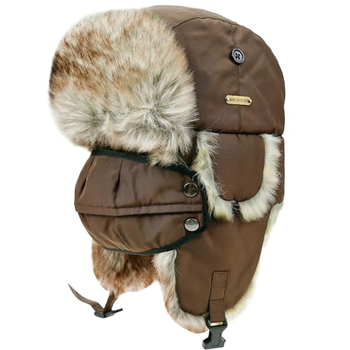 Unisex Winter Trapper Hat Cold Proof Keep Warm Hat with Ear Flaps for Hunting Skiing Trooper Winter Outdoor Activities - color: Brown With Mask, size: Large-X-Large