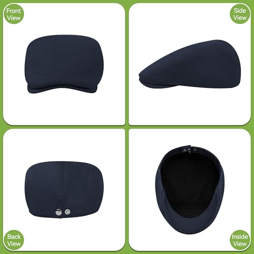 Men's Flat Cap Linen Blend Adjustable Newsboy Cap for Men Classic Cabbie Ivy Gatsby Irish Beret Cap Summer Hat - color: Navy_aa, size: Large