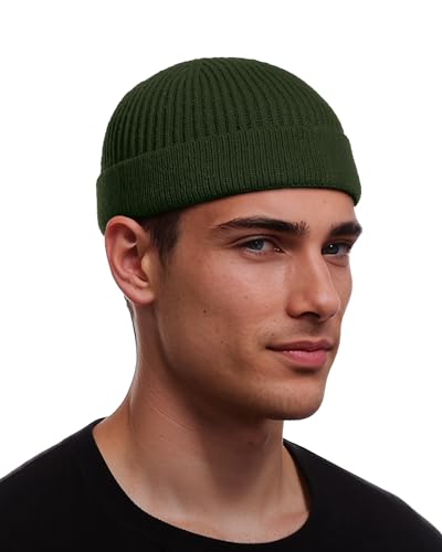 vidsel Thin Wool Fisherman Beanie for Men Short Knit Cuff Trawler Watch Hat - color: 1pcs-army Green