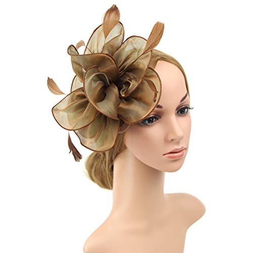 AQOKKA Women Fascinators Hats Flower Fascinators with Headband and Clip Tea Party Headwear for Women and Girls - color: 8.2" Diameter / Brown a