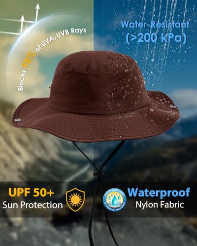 Wide Brim Waterproof Bucket Rain Hat for Women Men UPF50+ Cowboy Sun Hat - color: Rust