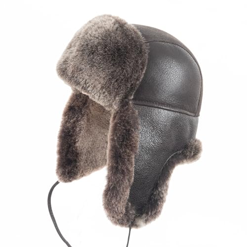 Zessano Leather Aviator Russian Ushanka Trapper Winter Fur Hat - Unisex Shearling 100% Leather Sheepskin Hats for Men Women
