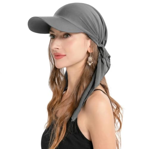 ZLYC Chemo Headwear for Women Brim Visor Head Scarf Pre Tied Headwraps Lightweight Skull Cap - color: Solid Gray