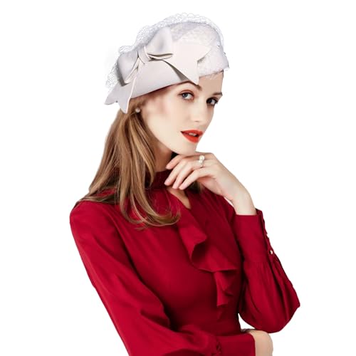 Women's French Beret Hat with Veil Wool Felt Cloche Cap