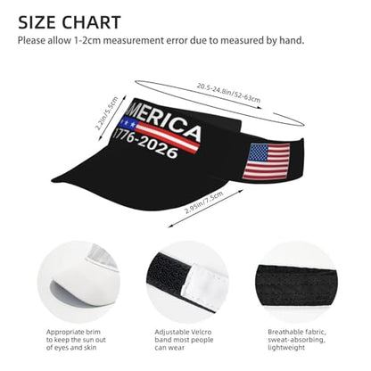 United States 250th Anniversary Hat USA Est 1776 America Patriotic Visor Cap Adjustable Sun Hat for Women Men Sports Beach - color: Black6