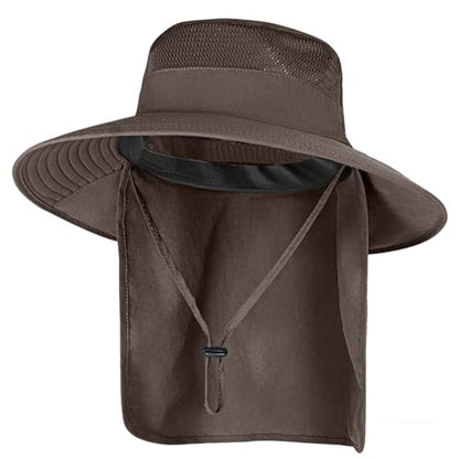 ZOORON Sun Hats for Men Women with Neck Flap Fishing UPF 50+ UV Protection - color: Coffee