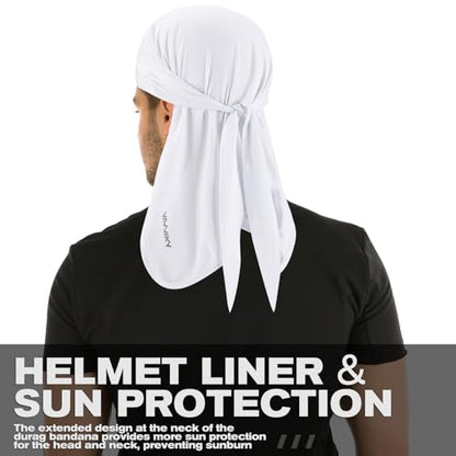 YANIKY Bandanas Skull Caps for Men, Do Rag Women Breathable Helmet Liner - color: White