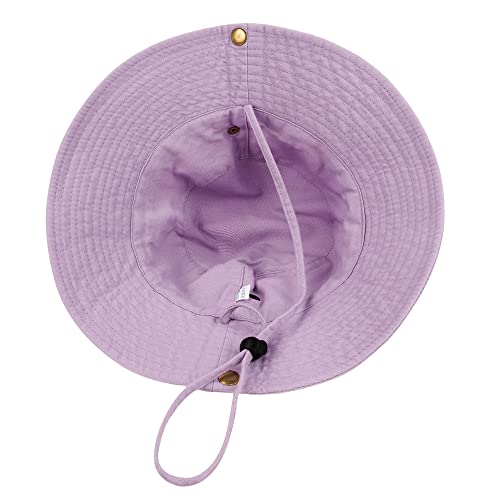 Unisex Cotton Boonie Hat Summer Fishing Bucket Hat Sun Hat with String - color: Solid Purple