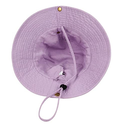 Unisex Cotton Boonie Hat Summer Fishing Bucket Hat Sun Hat with String - color: Solid Purple