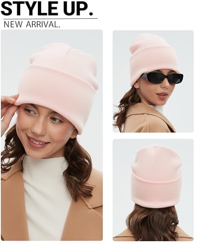 100% Cotton Beanie Lengthen Cuffed Beanies Knit Winter Hats Unisex - color: 1-pink