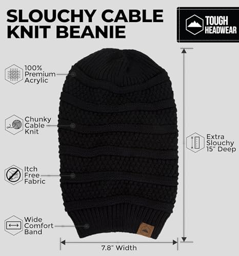 Tough Headwear Slouchy Oversized Beanie Hat - Warm Winter Hats for Women - Stretch Fit Mens Beanie - color: Black