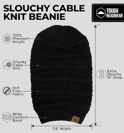 Tough Headwear Slouchy Oversized Beanie Hat - Warm Winter Hats for Women - Stretch Fit Mens Beanie - color: Black