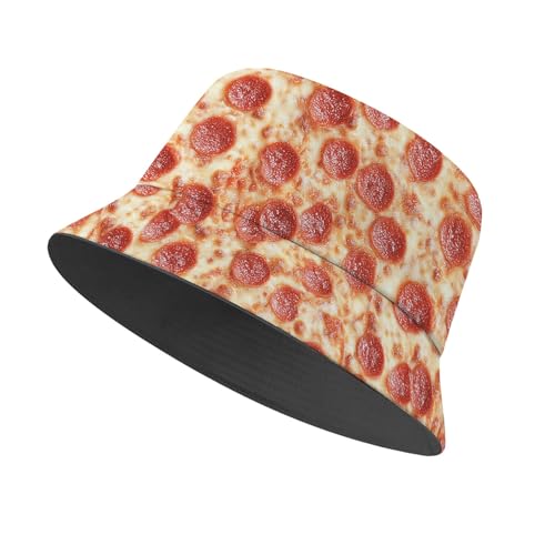 Amasnay Neon Bucket Hat Cotton Double-Side-Wear Reversible Sun Hat for Women Men, Summer Vacation Travel Beach Fisherman Hat - color: Funny Pizza