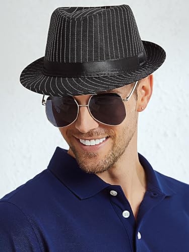 BABEYOND Men's 1920s Short Brim Trilby Fedora Hat - color: C-black Stripes