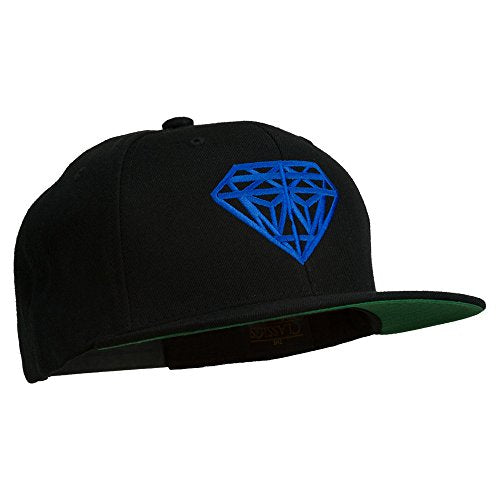 Big Diamond Outline Embroidered Flat Bill Black Cap - color: Navy