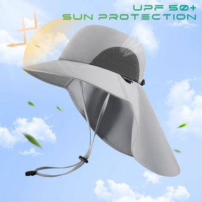 UPF 50+ Foldable Sun Hats Wide Brim with Large Neck Flap for Men Women UV Protection Gardening Fishing Beach Hat - color: Pack of 2, Beige & Light Grey