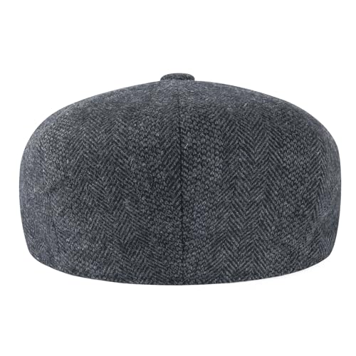 Men Wool Blend 8 Panel Newsboy Cap - color: Tweed Herringbone Grey, size: 7 5/8