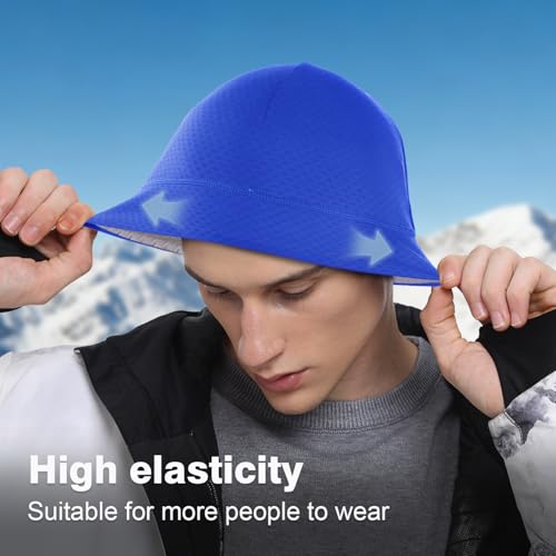 2 Pack Thermal Skull Caps for Men Women Wind-Resistant Fleece Beanie Hats Cold Weather Helmet Liners for Cycling - color: Black+blue