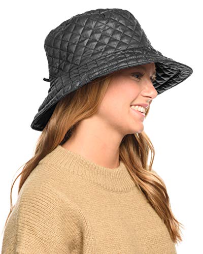 Foldable Water Repellent Quilted Rain Hat w/Adjustable Drawstring, Bucket Cap - color: Gray