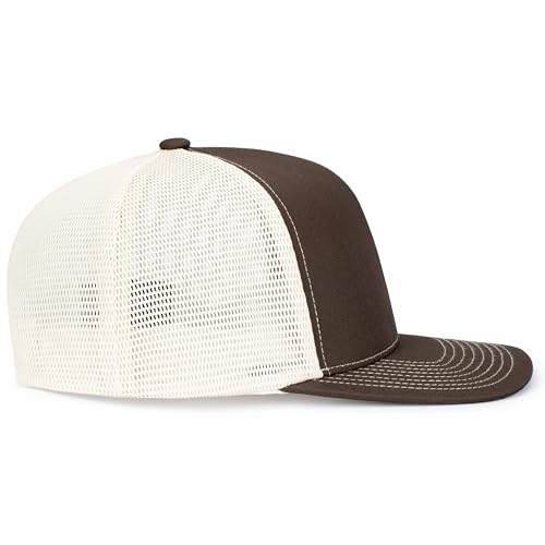 Pacific Headwear Contrast Stitch Trucker Pacflex Snapback Cap - color: Grey Brown/Beige/Grey Brown