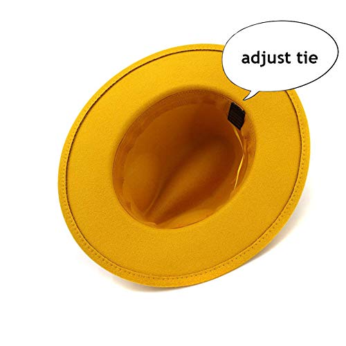 Lady Wide Brim Felt Fedora Panama Hat with Ring Belt - color: Yellow, size: Medium