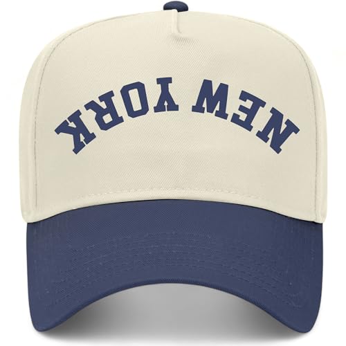 New York Upside Down Reversed Vintage Trucker Hat | Premium Snapback Baseball Hat for Men & Women - color: Navy/Natural