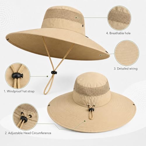 HUAMULAN Men Women 6" Wide Brim Sun Hat Summer Fishing Hats UV Protection - color: Hyp007-mise